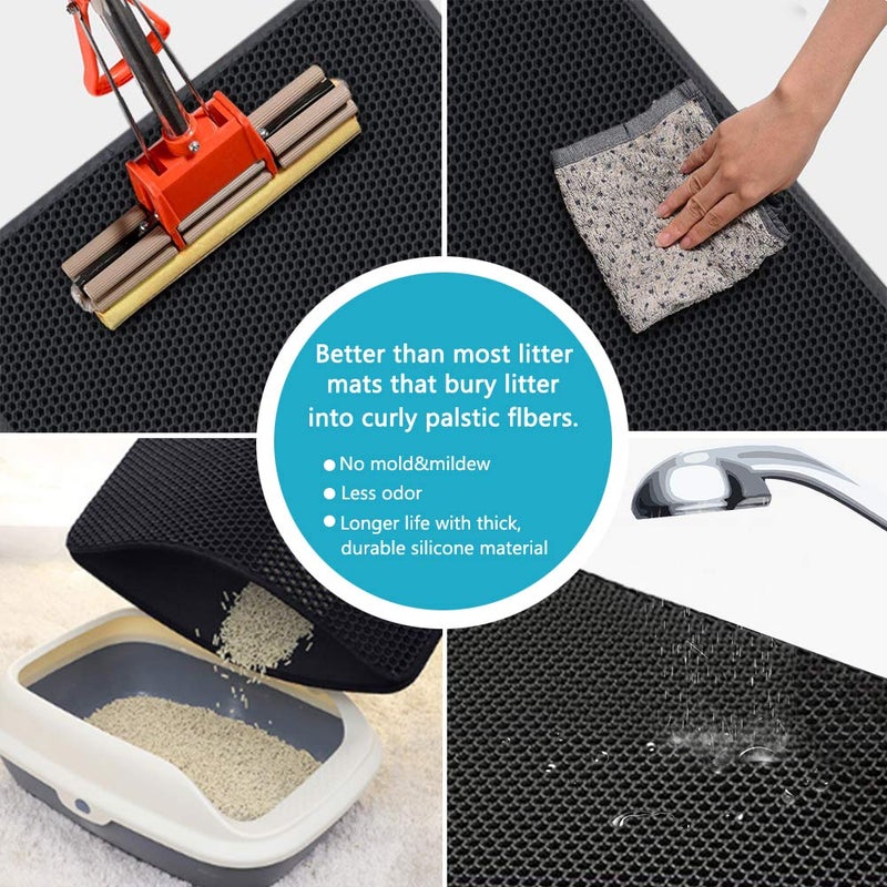 kaxionage Large Cat Litter Box Mat: Easy Clean Kitty Litter Trapping Mat for Floor, Plastic Cat Box Pad (24 * 30in-Black-1) - Image 5